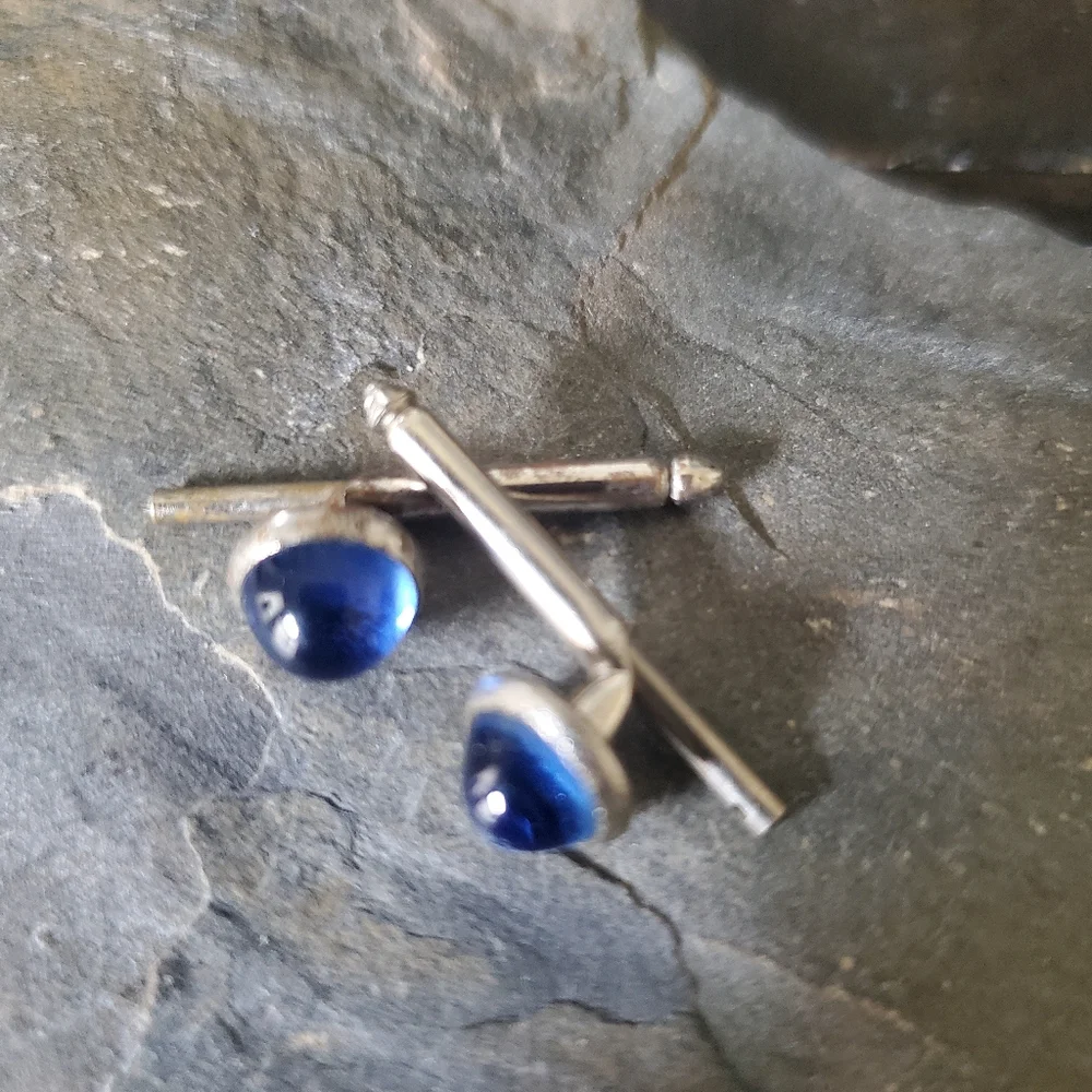 Vintage Sterling Silver Blue Stone Cufflinks